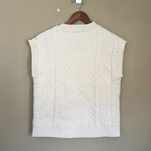 Madewell V Neck Boxy Wool Blend Cable Knit Sweater Vest Cream Size Small - Picture 6 of 6